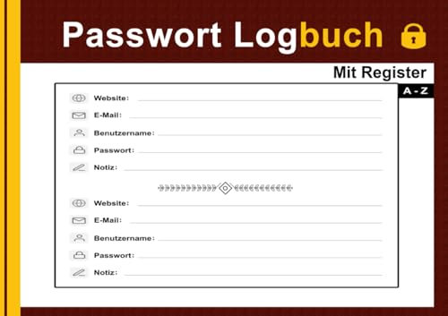 Passwort Logbuch Mit Register A-Z: DIN A5 Querformat