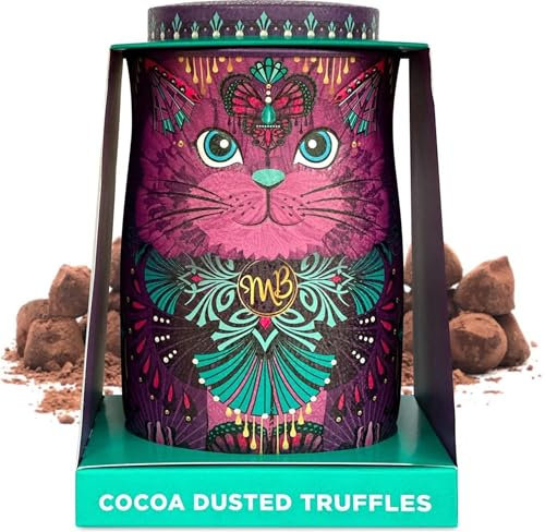 Monty Bojangles Cocoa Dusted Chocolate Truffles Cat Tin (Violet Rebel - 135g) Choccy Scoffy Flavoured Luxury Chocolatey Truffles - Collectable Cat Tin, Truffles Chocolate Gift Box With Bespoke Design