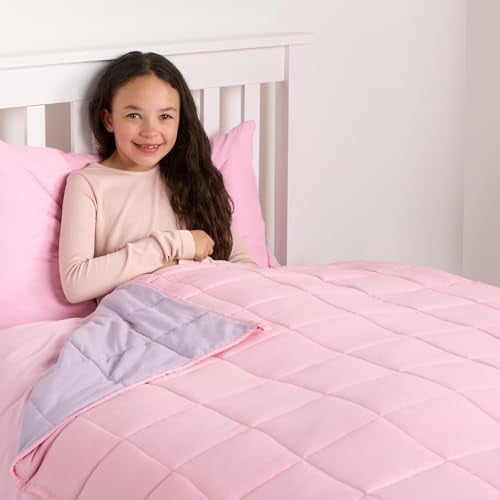 OHS Gewichtsdecke Kinder 3kg schwere Decke, Wendedecke aus Mikrofaser für Kinder, Weighted Blanket Rosa 150 x 100 cm