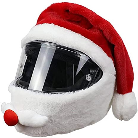 Generisch Weihnachten Weihnachtsmann Motorrad Helm Abdeckung, Motorradhelm-Weihnachtsmütze, Flauschige Helmabdeckung, Schutzzubehör (Helm Nicht im Lieferumfang enthalten)
