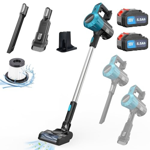 Akku Staubsauger, Ersetzen für Makita 20V, Akku Sauger Tragbar Handstaubsauger 15000Pa， Multifunktionaler mit 2x5500mAh Akkus, 6 Zubehör, für Tierhaare, Zuhause und Auto