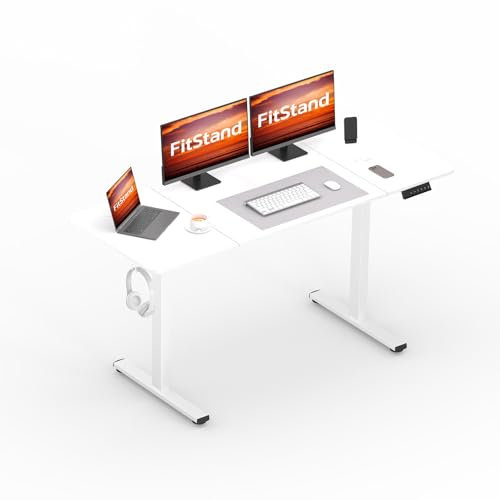 FitStand FQ1 140x60cm Electric Height Adjustable Standing Desk, Sit Stand Desk, Computer Desk With Hooks, Child Lock, Memory Function, Suitable For Office And Home - White