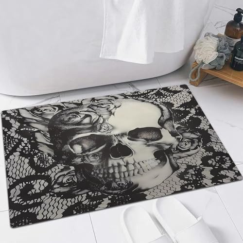 FSDGY Badvorleger Fußmatte Flauschig Teppich Badezimmerteppich Duschmatte für Bade & Wohnzimmer Schlafzimmer,Calavera Totenkopf mit,40x60 cm