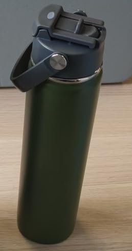 Qiusmart Edelstahl Trinkflasche mit Strohhalm 750ml: Auslaufsichere doppelwandige vakuumisolierte Flasche für Sport, Reisen, Fitnessstudio, BPA-frei (Armeegrün)