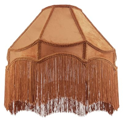 Handmade Victorian Empire Lampshade in Mustard Ochre Velvet with Embroidered Trims and Long Tassels | 40cm x 26cm | for Pendant Floor or Table Lamp by Happy Homewares