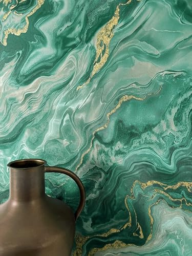 Newroom Papier Peint Intissé Vinyle Vert Effet Marbre - Glamour 3D Marbre Acrylique Brillant Salon Chambre