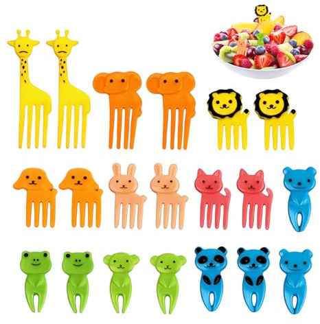 20 mini tenedores, tenedores de frutas de dibujos animados para niños, palillos de dientes, accesorios para brochetas, animales, picos de alimentos, plástico, para fiambrera, fiambrera, fiesta, té de