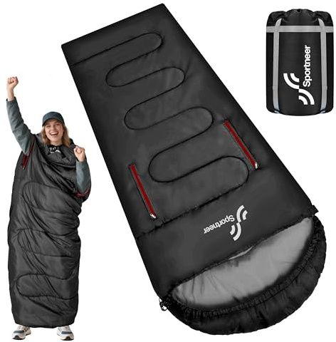 Sportneer Schlafsack Outdoor Deckenschlafsack 220×85cm, Armloch, 1,5KG | 3 Jahreszeiten Deckenschlafsack mit Kompressionssack, warm, bequem und vielseitig für Camping & Reisen