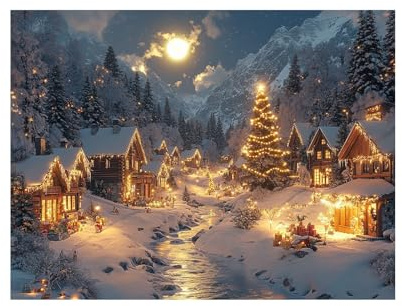 AMXBZC Vintage Winter Bilder Poster Weihnachten Deko Leuchtende Weihnachtsbaumhütte moderne Wandbilder, für Weihnachtszeit Wohnzimmer Schlafzimmer(weiß)-30x40cm Ungerahmt