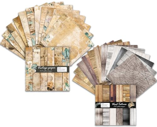 MIATTCLD Scrapbook Paper Vintage Patterned Paper for Scrapbooking, 6x6 in Boho Background Papers 48 Sheets Single-Sided Decorative Craft Papers for Junk Journals Greeting Cards Decoration (B)