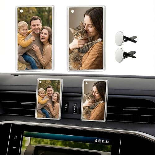 Bailtouk 2 Stück Auto Lüftung Bilderrahmen, Magnetischer Auto Fotohalter | Auto Fotohalter für die Lüftungsöffnung des Armaturenbretts Horizontal Vertikal für Familie, Paar, Haustier Fotos (6×9 cm)