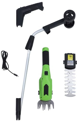 Cordless Hedge Trimmer 4 in 1 Electric Grass Shear, Alloy Steel, Battery Operated with USB Cable - Extension Pole Included, Dual Action Blades,