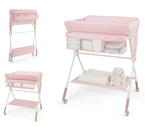 COSTWAY Fasciatoio Pieghevole Bambini, Altezza Regolabile 3 Livelli (Rossa)