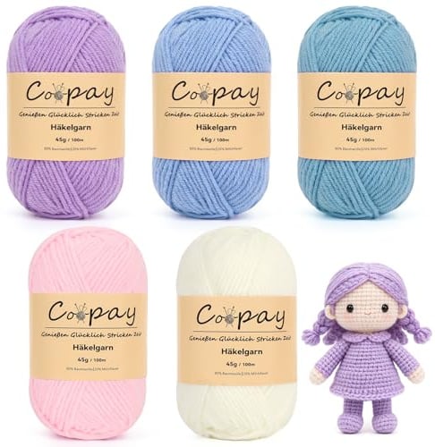 Coopay Bunt Wolle zum Häkeln, 5x45g Weiches Wolle zum Stricken, 5 Faiding Babywolle zum Häkeln, Premium Häkelgarn zum Stricken für Anfänger, Babywolle für Häkel- und Strickprojekt - 01 Helle Farbe