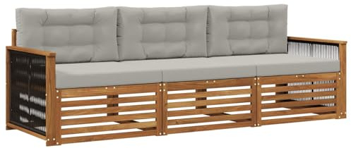 vidaXL Outdoor-Sofagarnitur mit Kissen 3 pcs Natürlich und Hellgrau, Outdoor Lounge, Moderne Ecksofa, Gartenmöbel, Terrassen-Sitze, Komfortables Set für Wohnräume