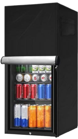 210D Outdoor Refrigerator Cover, Heavy Duty Waterproof Dustproof Upright Freezer Cover, Fridge Covers with Mesh Vent, Storage Bags, Adjustable Straps, Front Can be Rolled Up by Zippers