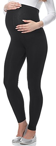 Be Mammy Lange Umstandsleggings aus Viskose Leggings Blickdicht Damen, Maternity Clothing, Ideal für die Schwangerschaft BE-02 (Schwarz, M)