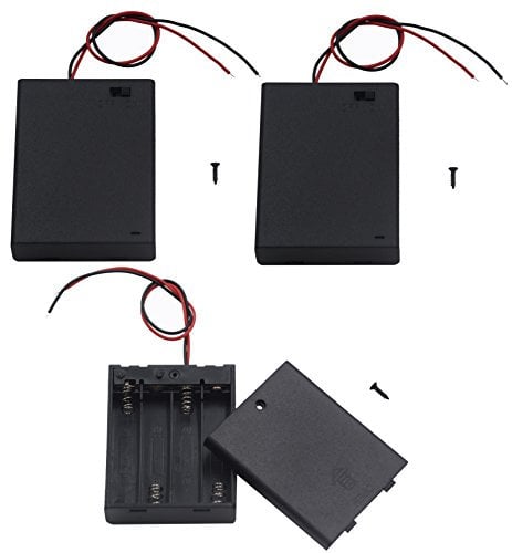 LAMPVPATH 3Pcs 4 AAA Battery Holder with Switch, 6V Battery Holder With Switch, 4x 1.5V AAA Battery Holder Case with Wire Leads and ON/OFF Switch(3 Pack)