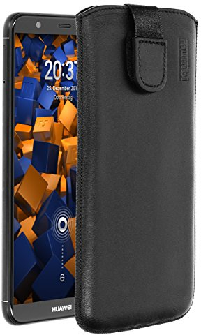 mumbi Echt Ledertasche kompatibel mit Huawei P Smart Hülle Leder Tasche Case Wallet, schwarz