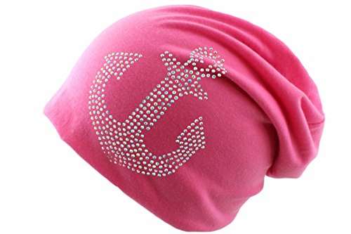 Sonia Originelli Beanie Mütze Prisma Anker Strasssteine Mütze Maritim Farbe Pink