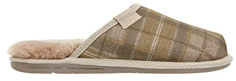 Vanuba Handgemacht Lammfell Slippers mit Warme Fell - Hausschuhe für Herren Winter Kuschel Pantoffeln Herren Hüttenschuhe 46 Olivgrün