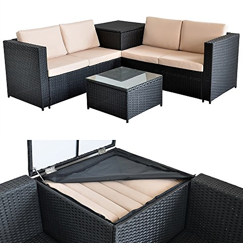 Melko Polyrattan Lounge Ecksofa 185x185CM Sitzgarnitur Balkon Gartenlounge inkl. Auflagebox