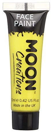 Moon Creations Tubos de pintura facial y corporal | Sin escamas | Sin crueldad | Pintura facial para niños, adultos, disfraces, festivales, Halloween Amarillo 12ml