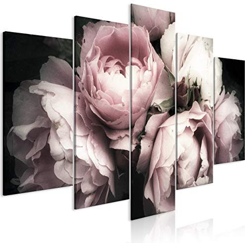 decomonkey Bilder Blumen 200x100 cm 5 Teilig Leinwandbilder Bild auf Leinwand Wandbild Kunstdruck Wanddeko Wand Wohnzimmer Wanddekoration Deko Rose Natur