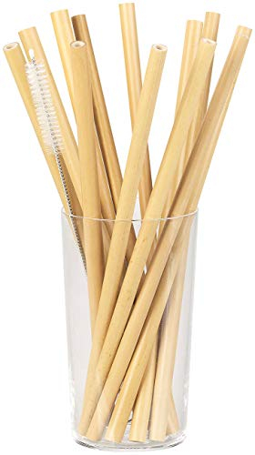 Rosenstein & Söhne 12 Grandes pailles en Bambou 22 cm réutilisables avec Brosse de Nettoyage