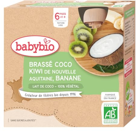 Babybio Brassés Végétaux Gourdes Brassé Lait de Coco Kiwi Banane, 4 x 85g