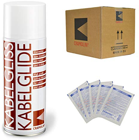 KABELGLISS - VPE: 12 x 400ml Spraydose - Gleitmittel zum Einziehen von Kabeln und Drähten - ITW Cramolin - 1511611 - inkl. 5 St. DEWEPRO® SingleScrubs