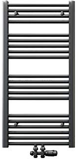 ELEGANT Radiador de baño, 1000 x 500 mm, antracita con multibloque, termostato, toallero, calentador de toallas