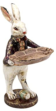 Werner Voss Kartenhalter Hase Dekofigur Skulptur Kaninchen auf Standfuß mit Dekoschale Polyresin Shabby 30cm