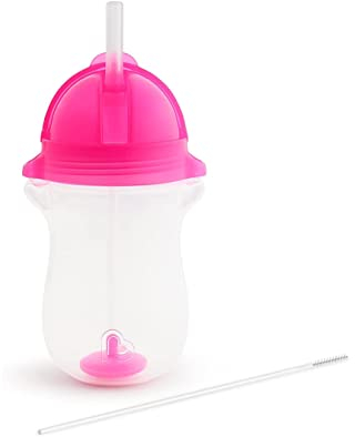 Munchkin Click Lock Tip & Sip Straw Trainer Cup| Baby & Toddler Sippy Cups with Straw| BPA Free Non Spill Cup| Weaning Baby Straw Cup| Weighted Straw Childrens Cups|10oz/296 ml| Pink