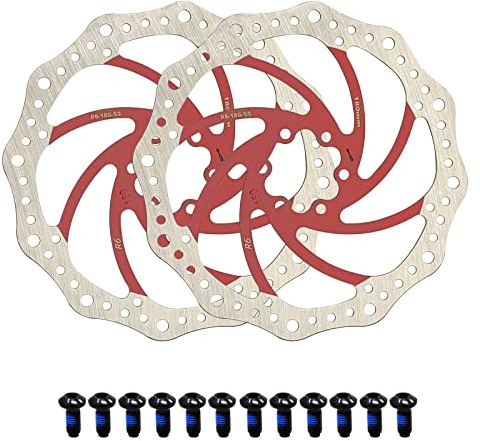 Jane Eyre 2 Stück Fahrradbremsscheiben, 140 mm/160 mm/180 mm/203 mm mit 12 Schrauben,für die meisten Fahrräder, Rennräder, Mountainbikes BMX、MTB (Rot 180mm)