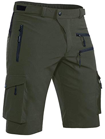 Hiauspor Shorts Herren, Sommer Leichte Schnelltrocknend mit 5 Taschen Cargo Bermuda Wanderhose Sport Chino Trekking Outdoor MTB Hose Männer Kurz Atmungsaktiv Stretch (Grün, S)