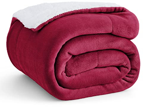 BEDSURE Kuscheldecke - Warm Sherpa Wolldecke & Sofadecke, Flauschig Sofaüberwurf Decke, Dicke Couchdecke, Fleecedecke, Flauschige Wohndecke für Couch, Rot, 130x150 cm