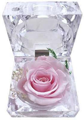 DoraMagic Konservierte Rose Echte Forever Rose in Mini Clear Ring Box, Ewige Blume Rose Geschenke für Frauen Mama Freundin Oma, Muttertag, Jahrestag, Valentinstag, Weihnachten, Geburtstag (Rosa)