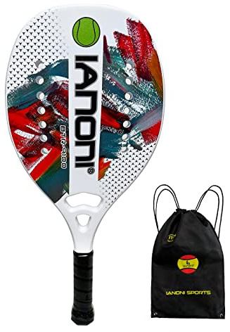 Beach Tennis Paddle Beach Tennis Racket Carbon Fiber with EVA Memory Foam Core Tennis Paddles-One Paddle+One Carrying Mesh Bag(White)