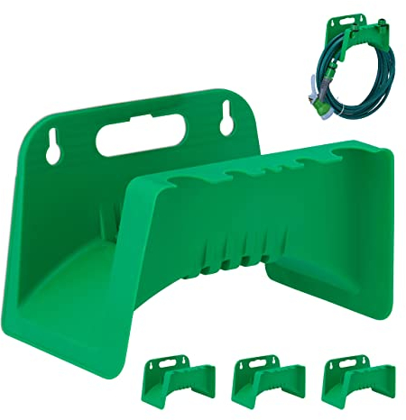 Relaxdays Set da 4 Portatubo da Giardino, da Appendere, in Plastica, per Tubi da 10 Metri 5/8, Forma a Sella, Verde