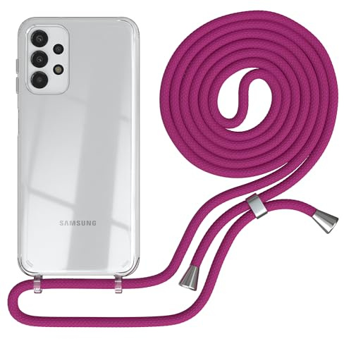 EAZY CASE Handykette kompatibel mit Galaxy A13 4G Handyhülle mit Umhängeband, Handykordel mit Schutzhülle, Silikonhülle, Hülle mit Band, Stylische Kette für Smartphones, Pink