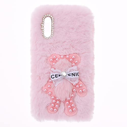 YKTO Fluffy Hasen Handyhülle Flauschige Silikonhülle Cute mit Wiko Jerry 4 Mädchen Damen Glitter Diamond Weiche und Bequeme Kunstplüsch Handyhülle Plüsch Kaninchen Hülle für Wiko Jerry 4,Rosa Bär