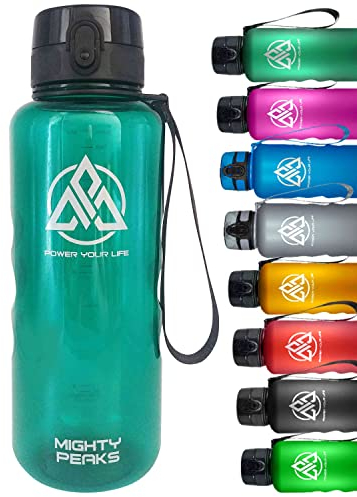 MIGHTY PEAKS Gourde anti-fuite pour enfants et adultes, 500 ml, 0,5 l, infuseur à fruits, convient aux boissons gazeuses, bouteille d'eau, sans BPA, verte