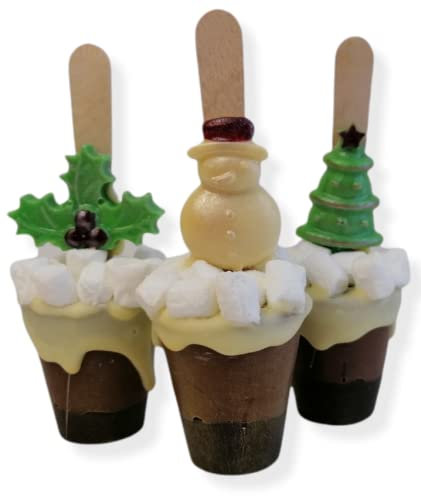 Christmas set of 3 Gourmet Hot Chocolate Stirrers Spoons Sticks with Marshmallow and Christmas decoration Individually Wrapped HandMade