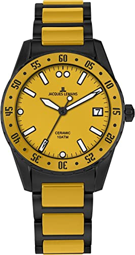 JACQUES LEMANS Herrenuhr Liverpool Massiv Edelstahl/High-Tech-Ceramic massiv Edelstahl ip-Black 42-10I