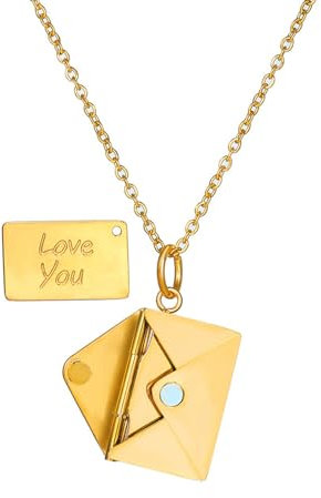 GAUEIOUR Envelope Necklace,Love You Love Letter Envelope Pendant Creative Design Couple Necklace,Lovers' Secret Letter Necklace,Envelope Necklace Fashion Women's Collar Chain