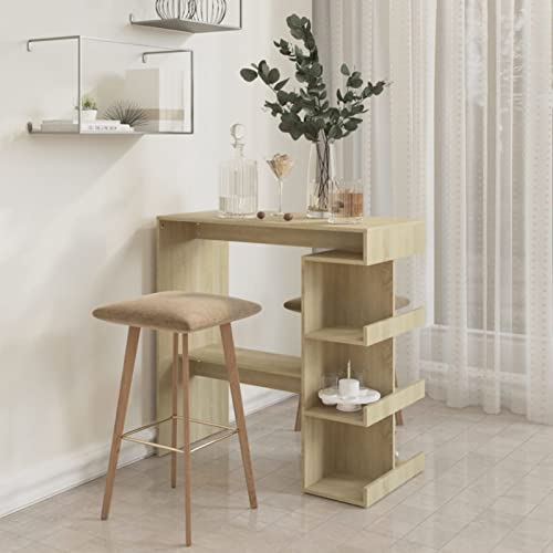 Tidyard Bartisch mit Regal Stehtisch Holztisch Partytisch Sofatisch Esstisch Küchentisch Beistelltisch Küchentheke Bistrotisch für Küche, Wohnzimmer, Sonoma-Eiche 100x50x101,5 cm Holzwerkstoff