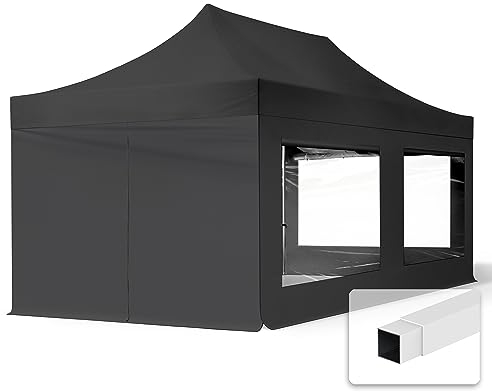 TOOLPORT 3x6m Faltpavillon Pavillon Partyzelt Gazebo Stahl 30mm, 4 Seitenteile, Panoramafenster, schwarz