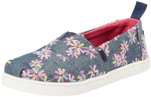 TOMS Girl's Classic Alpargata Loafer Flat, Navy Embroidered Floral, 12 UK Child
