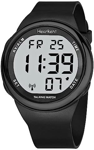 Hearkent Sprechende Uhren für Sehbehinderte oder Senioren LCD große Zahl leicht zu lesen Atomic Sprechende Uhren für Blinde Menschen (schwarz)